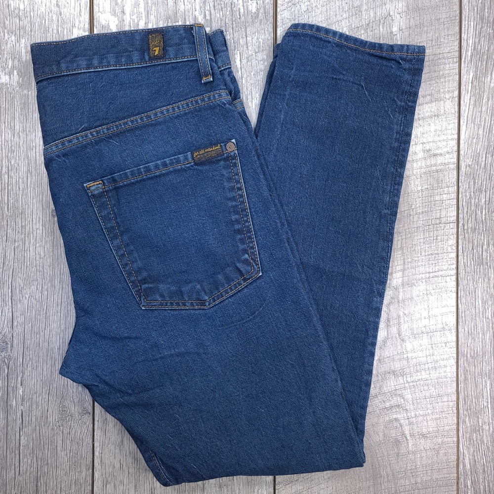 7 For All Mankind Brayden Jeans Mens 34 Blue Straight Leg Button Fly Denim